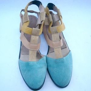 Teal Italian Suede Ladies Flats Shoes Size EU 40